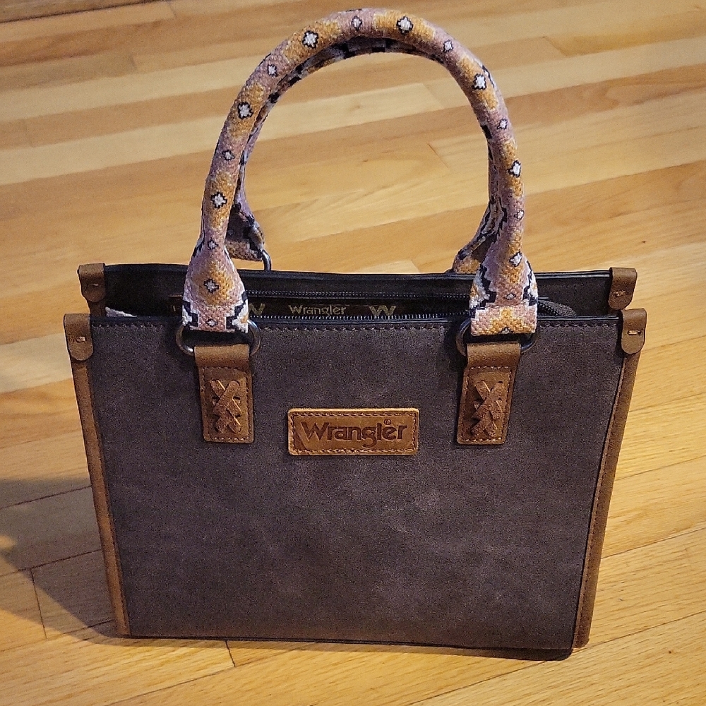 Wrangler Brown Suede Purse Hand Bag Aztec Pattern